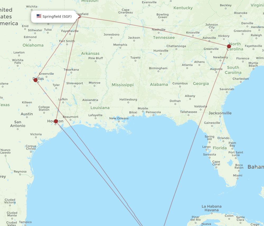 Flights from Cozumel to Springfield CZM to SGF Flight Routes