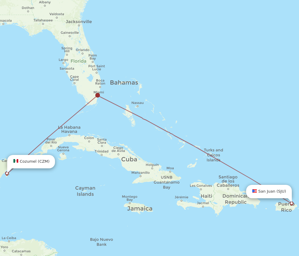 Flights from Cozumel to San Juan, CZM to SJU - Flight Routes