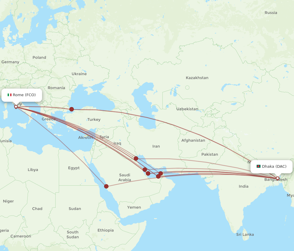 All Flight Routes From Dhaka To Rome Dac To Fco Flight Routes 6345