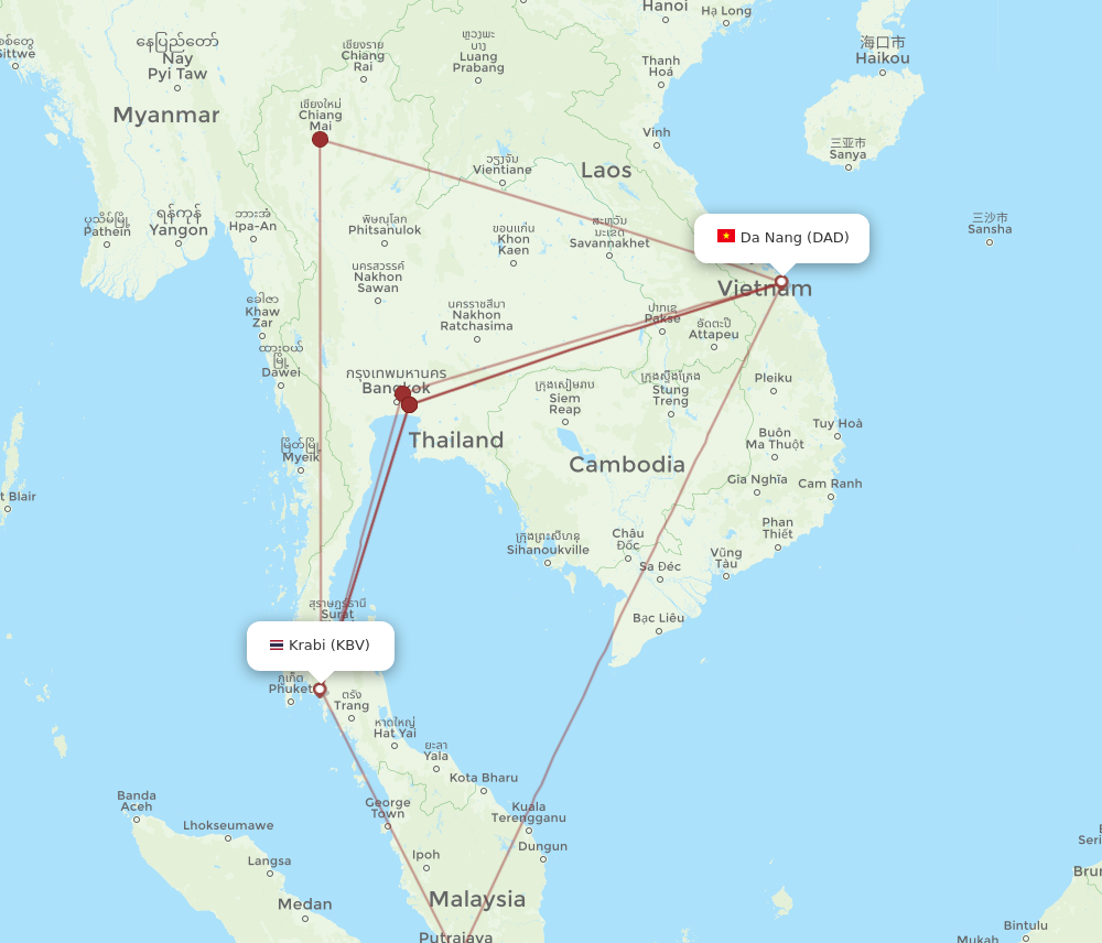 Flights from Da Nang to Krabi DAD to KBV Flight Routes