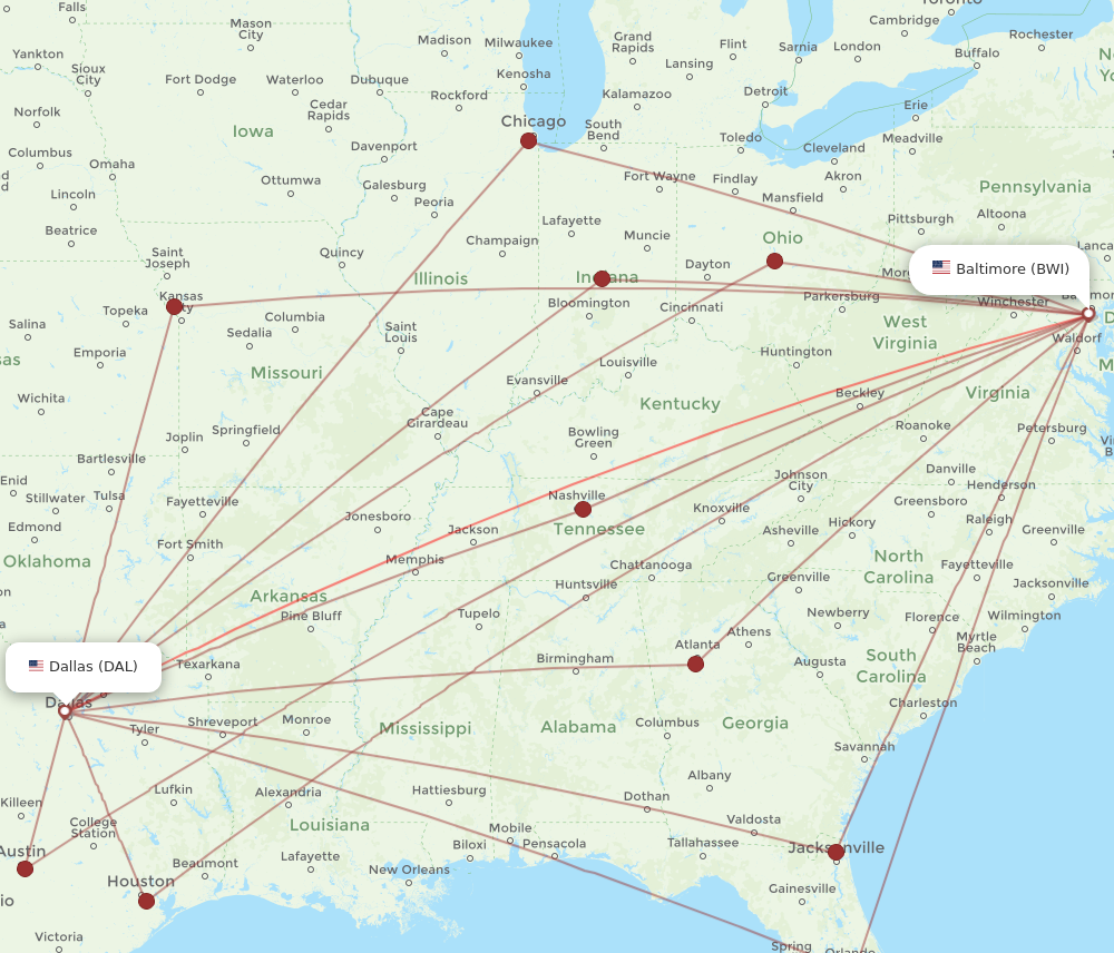 Flights from Dallas to Baltimore DAL to BWI Flight Routes