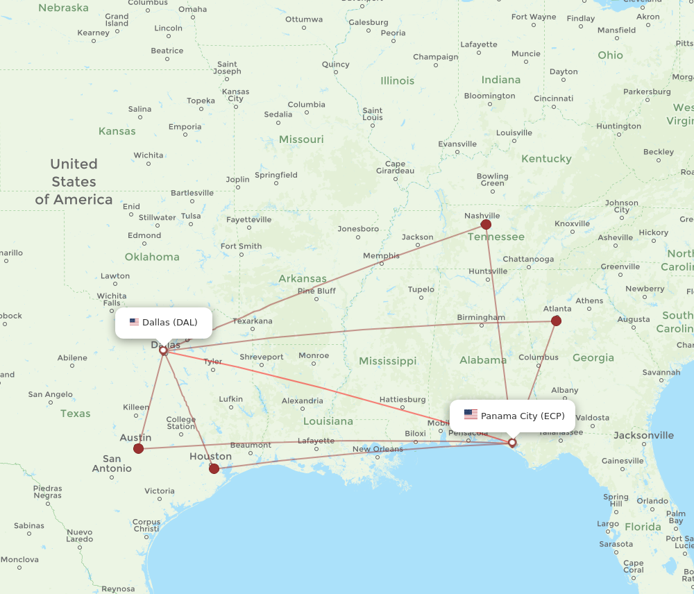 Flights from Dallas to Panama City DAL to ECP Flight Routes