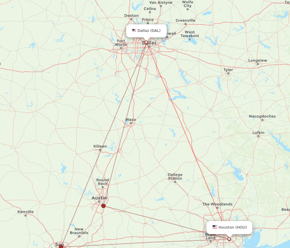 DAL to HOU flights and routes map