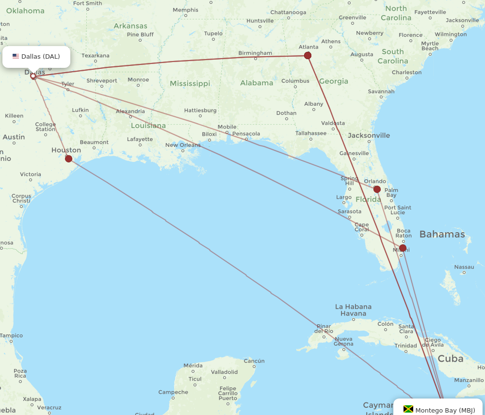 Flights from Dallas to Montego Bay DAL to MBJ Flight Routes