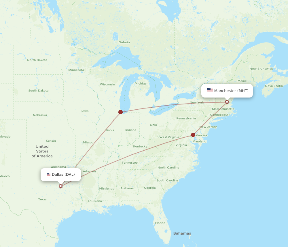 Flights from Dallas to Manchester DAL to MHT Flight Routes