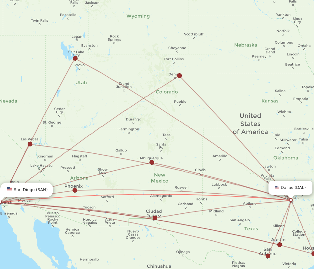 Flights from Dallas to San Diego DAL to SAN Flight Routes