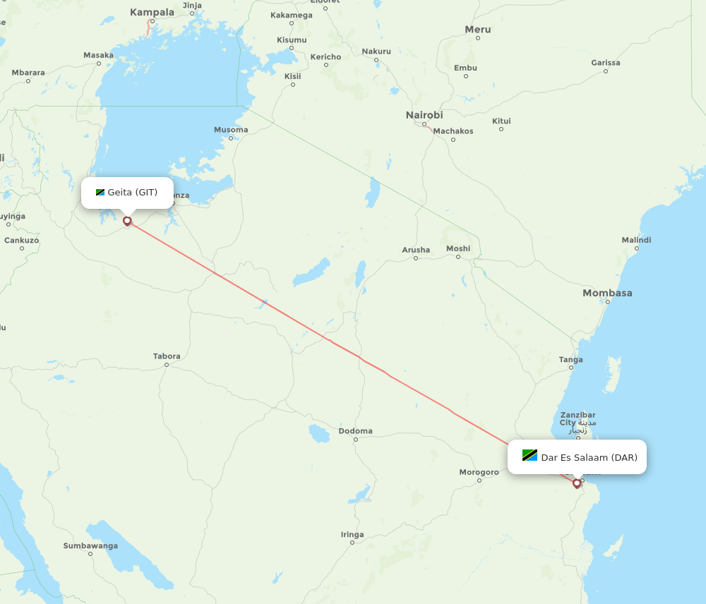 Flights from Geita to Dar Es Salaam, GIT to DAR - Flight Routes