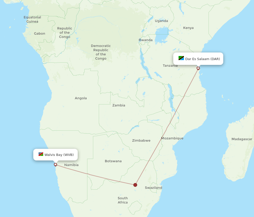 Flights from Walvis Bay to Dar Es Salaam, WVB to DAR - Flight Routes