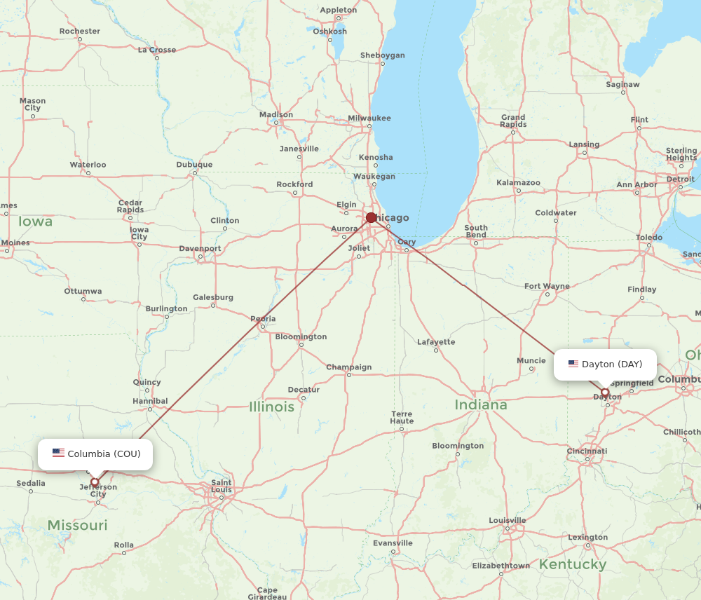 Flights from Dayton to Columbia, DAY to COU - Flight Routes