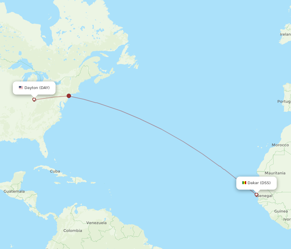 All flight routes from Dayton to Dakar, DAY to DSS - Flight Routes