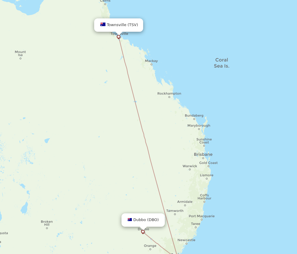 Flights from Townsville to Dubbo, TSV to DBO - Flight Routes