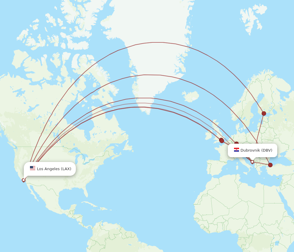 All Flight Routes From Dubrovnik To Los Angeles, DBV To LAX - Flight Routes