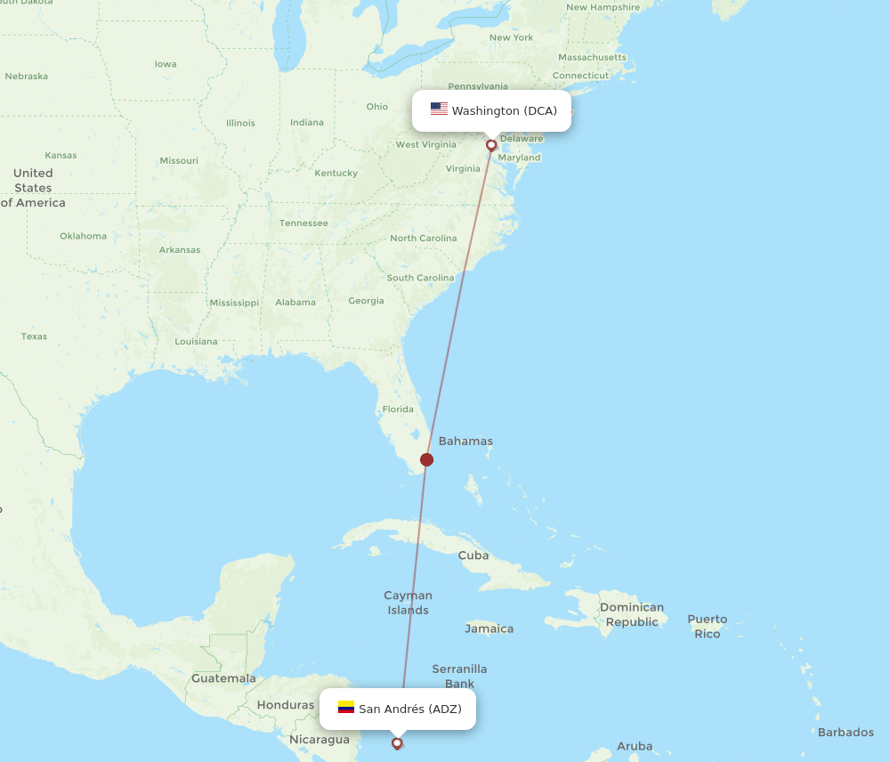 Flights from Washington to San Andres Island DCA to ADZ Flight