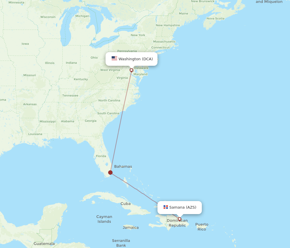 All flight routes from Washington to El Catey/Samana, DCA to AZS ...