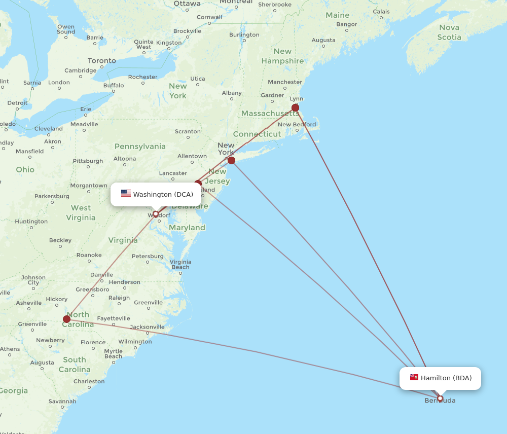 Flights from Washington to Bermuda DCA to BDA Flight Routes