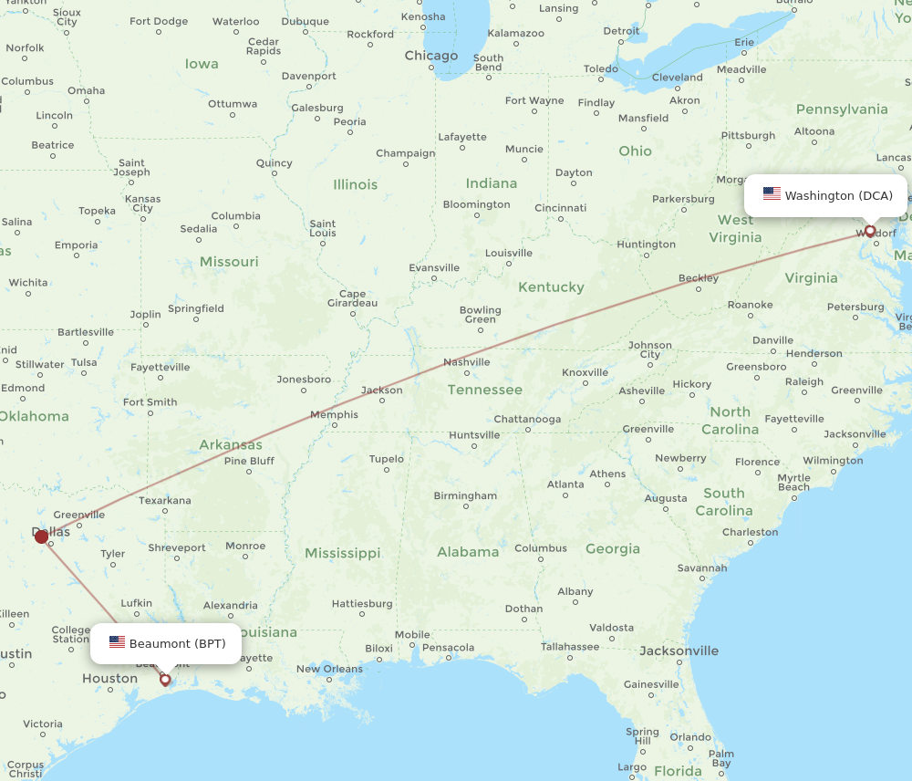 Flights from Washington to Beaumont DCA to BPT Flight Routes