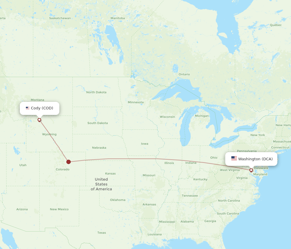 Flights from Washington to Cody DCA to COD Flight Routes