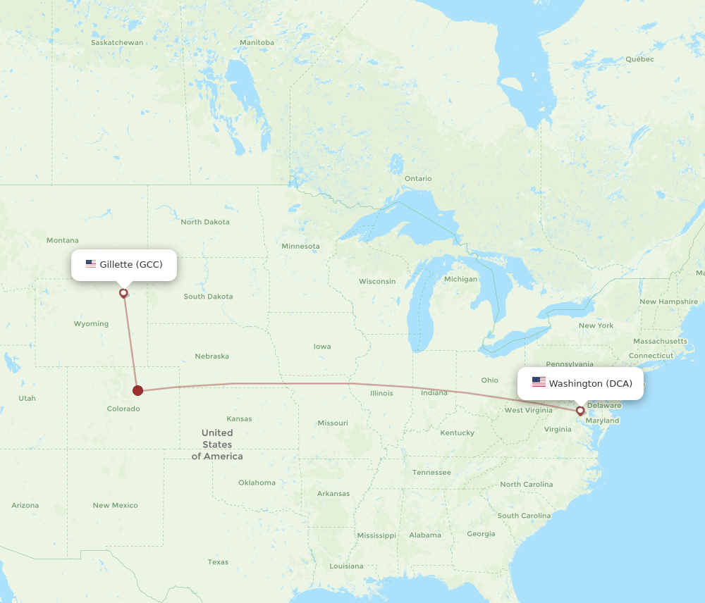 Flights from Washington to Gillette DCA to GCC Flight Routes