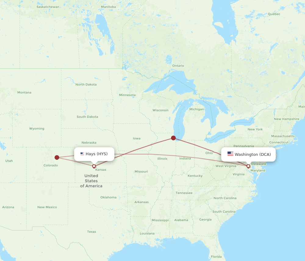 Flights from Washington to Hays DCA to HYS Flight Routes