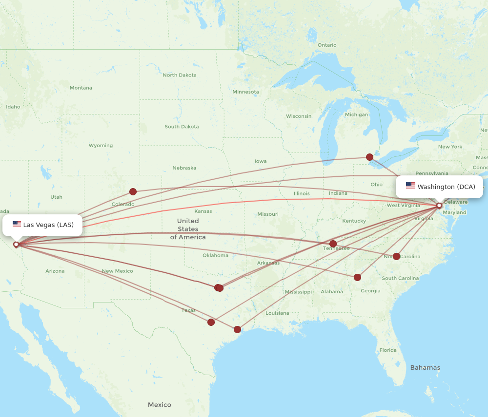 Flights from Washington to Las Vegas DCA to LAS Flight Routes