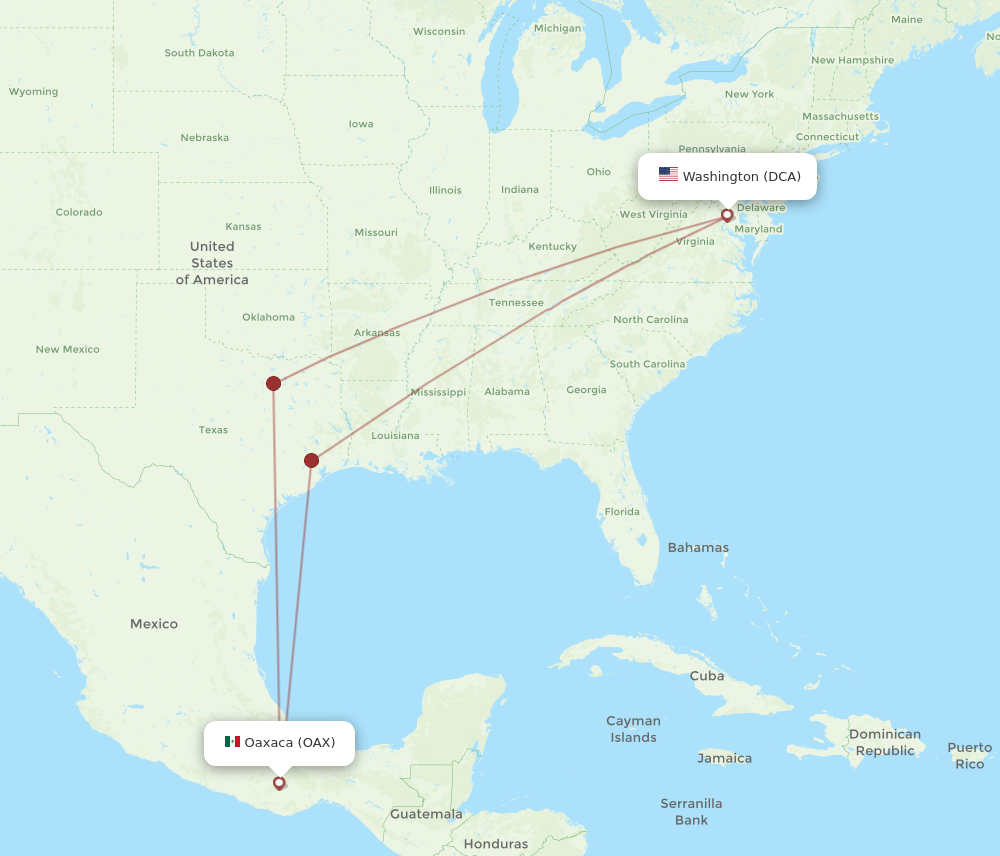 Flights from Washington to Oaxaca DCA to OAX Flight Routes