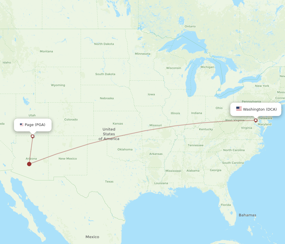 Flights from Washington to Page DCA to PGA Flight Routes