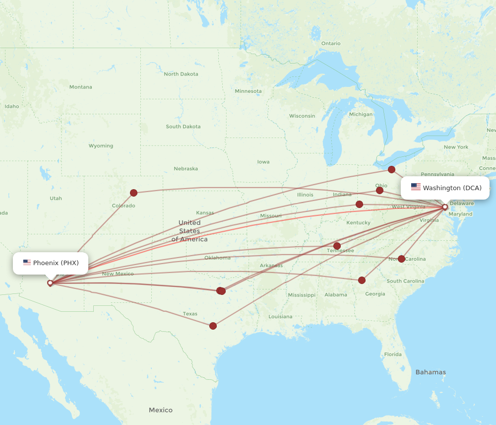 All flight routes from Washington to Phoenix, DCA to PHX - Flight Routes