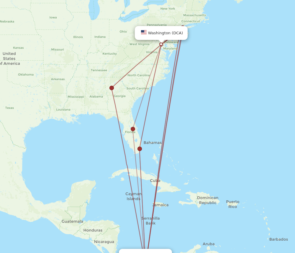 Flights from Washington to Panama City DCA to PTY Flight Routes