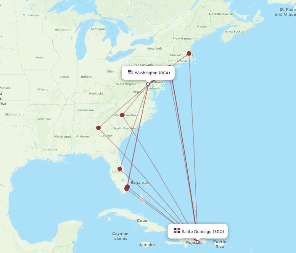 DCA to SDQ flights and routes map