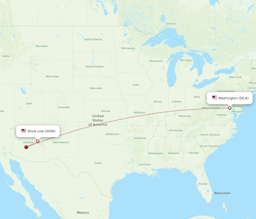 Flights from Washington to Show Low DCA to SOW Flight Routes