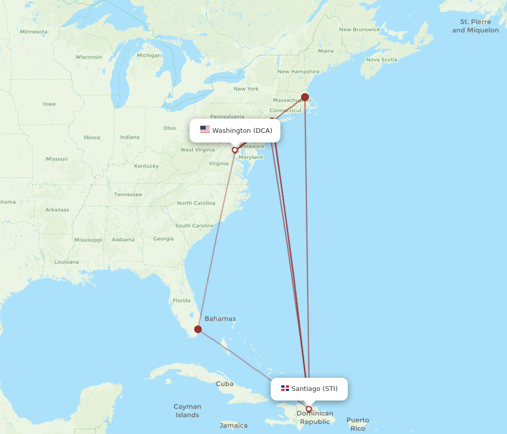 DCA to STI flights and routes map