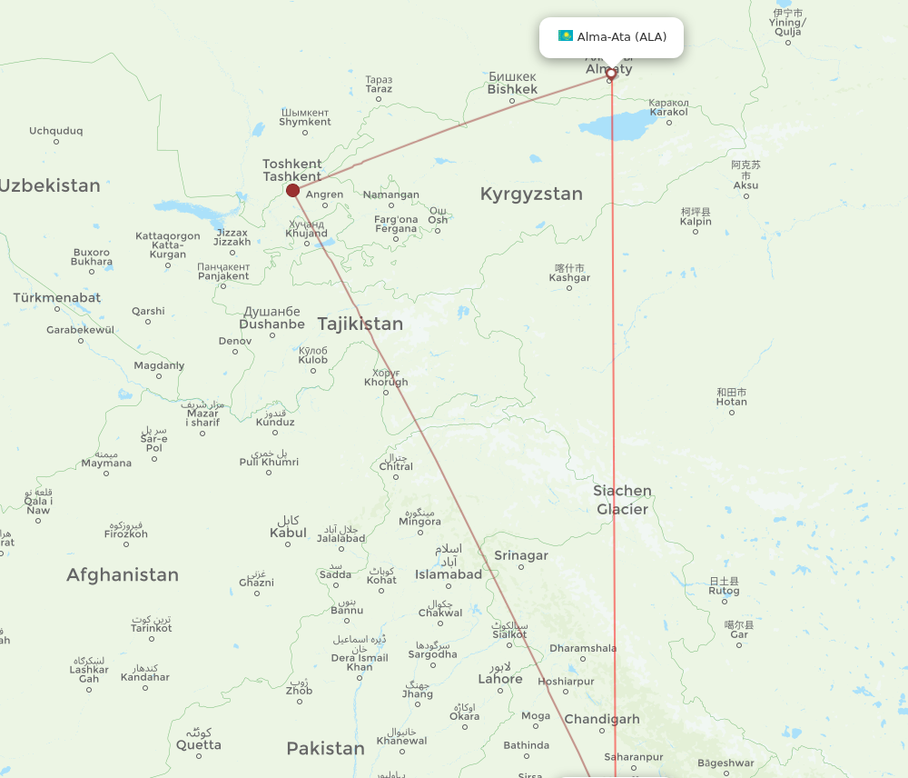 DEL to ALA flights and routes map