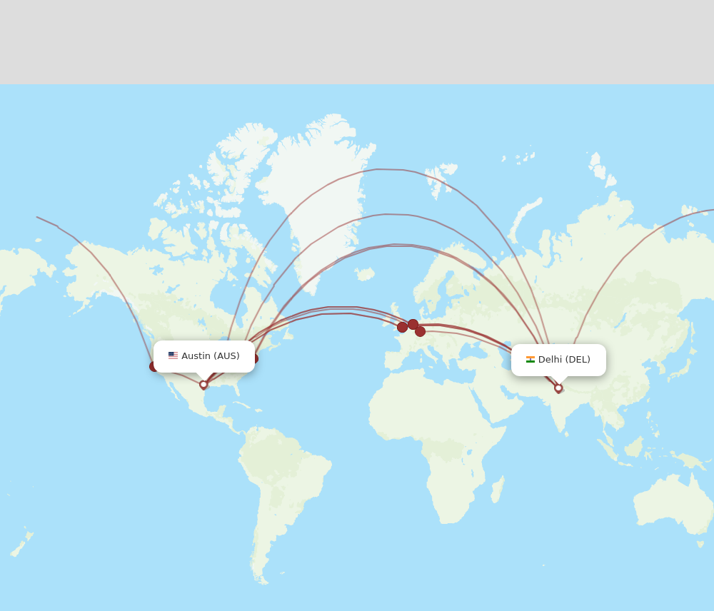 DEL to AUS flights and routes map