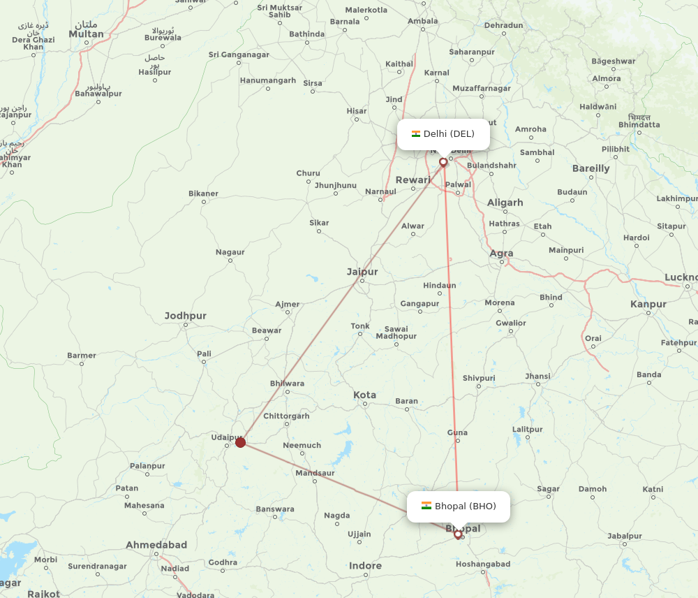 Flights from Delhi to Bhopal DEL to BHO Flight Routes