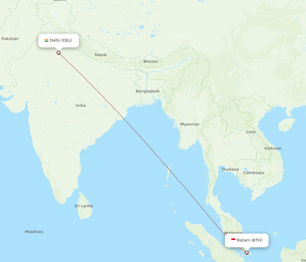DEL to BTH flights and routes map