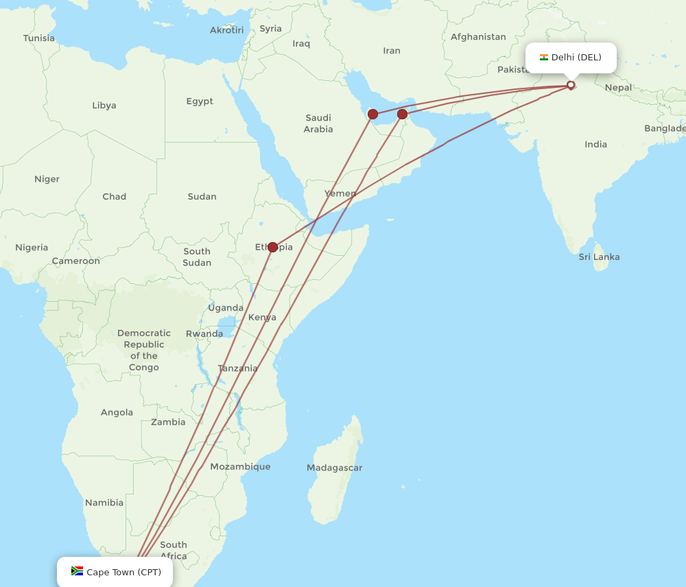 All Flight Routes From Delhi To Cape Town Del To Cpt Flight Routes 1991