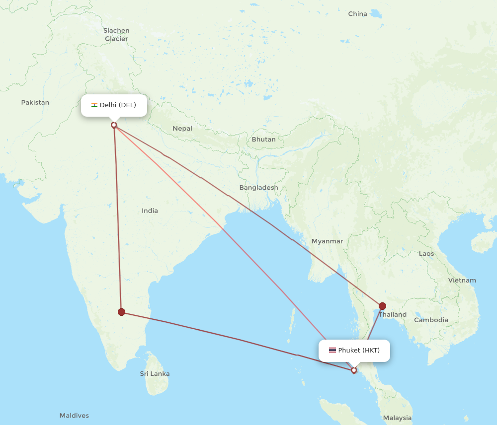 Flights from Delhi to Phuket DEL to HKT Flight Routes