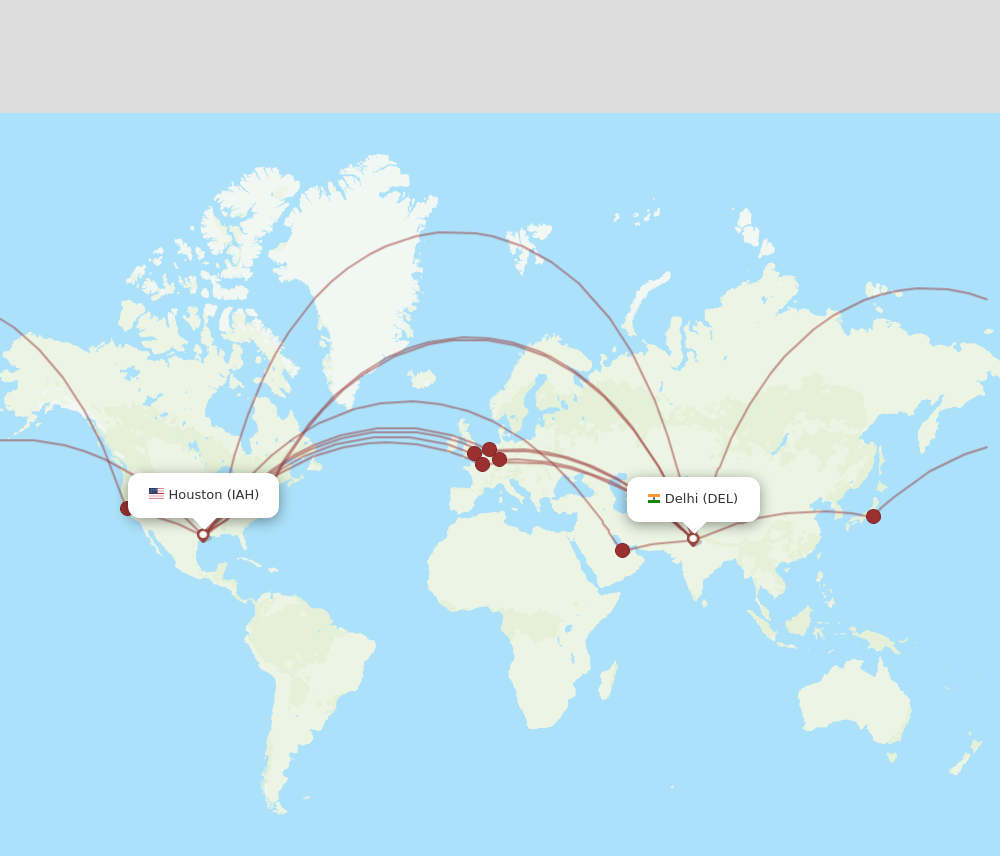 All flight routes from Delhi to Houston, DEL to IAH - Flight Routes