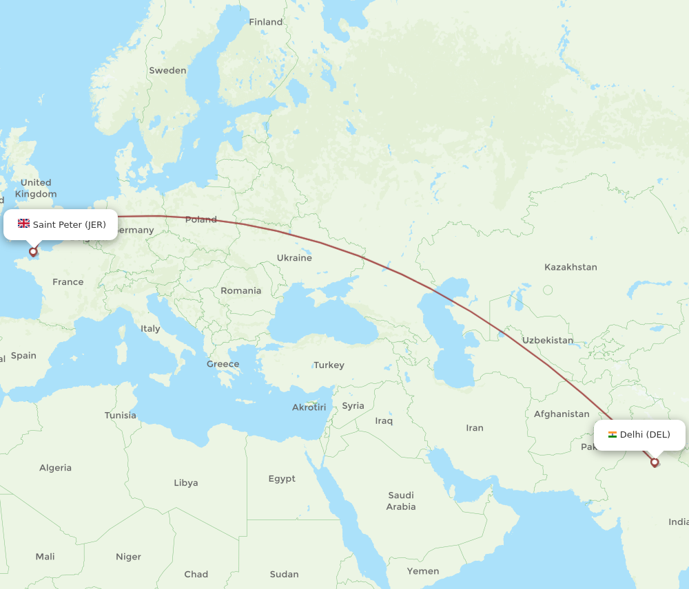 DEL to JER flights and routes map