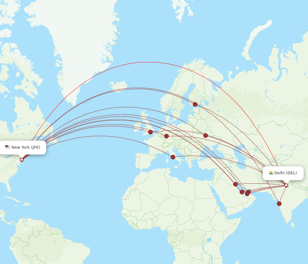 Flights from Delhi to New York DEL to JFK Flight Routes