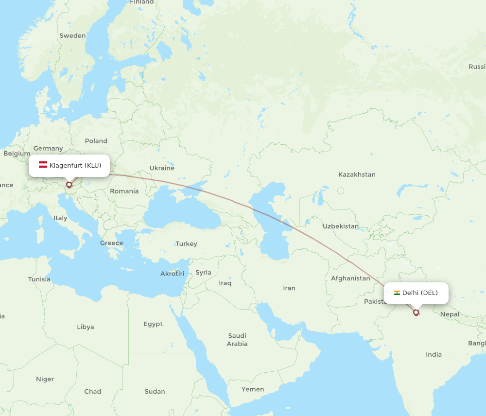 Flights from Klagenfurt to Delhi KLU to DEL Flight Routes