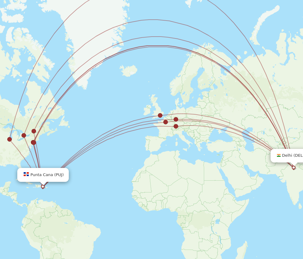 All Flight Routes From Delhi To Punta Cana, DEL To PUJ - Flight Routes