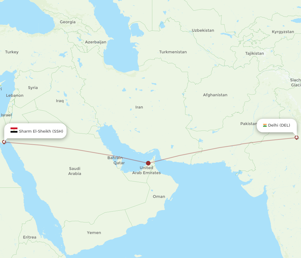 All flight routes from Delhi to Sharm el Sheikh, DEL to SSH - Flight Routes