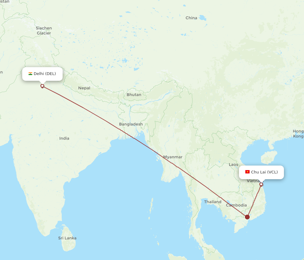 Flights from Delhi to Tamky Chulai Airport DEL to VCL Flight Routes