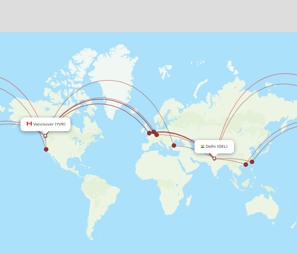 Flights from Delhi to Vancouver DEL to YVR Flight Routes