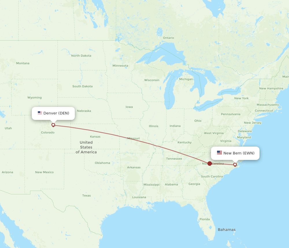 Flights from Denver to New Bern DEN to EWN Flight Routes