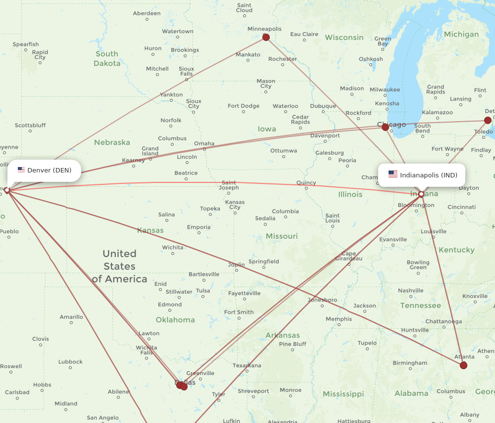 Flights from Denver to Indianapolis DEN to IND Flight Routes