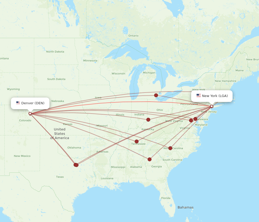 Flights from Denver to New York DEN to LGA Flight Routes