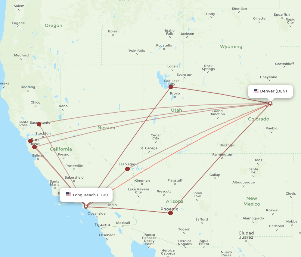 Flights from Denver to Long Beach DEN to LGB Flight Routes