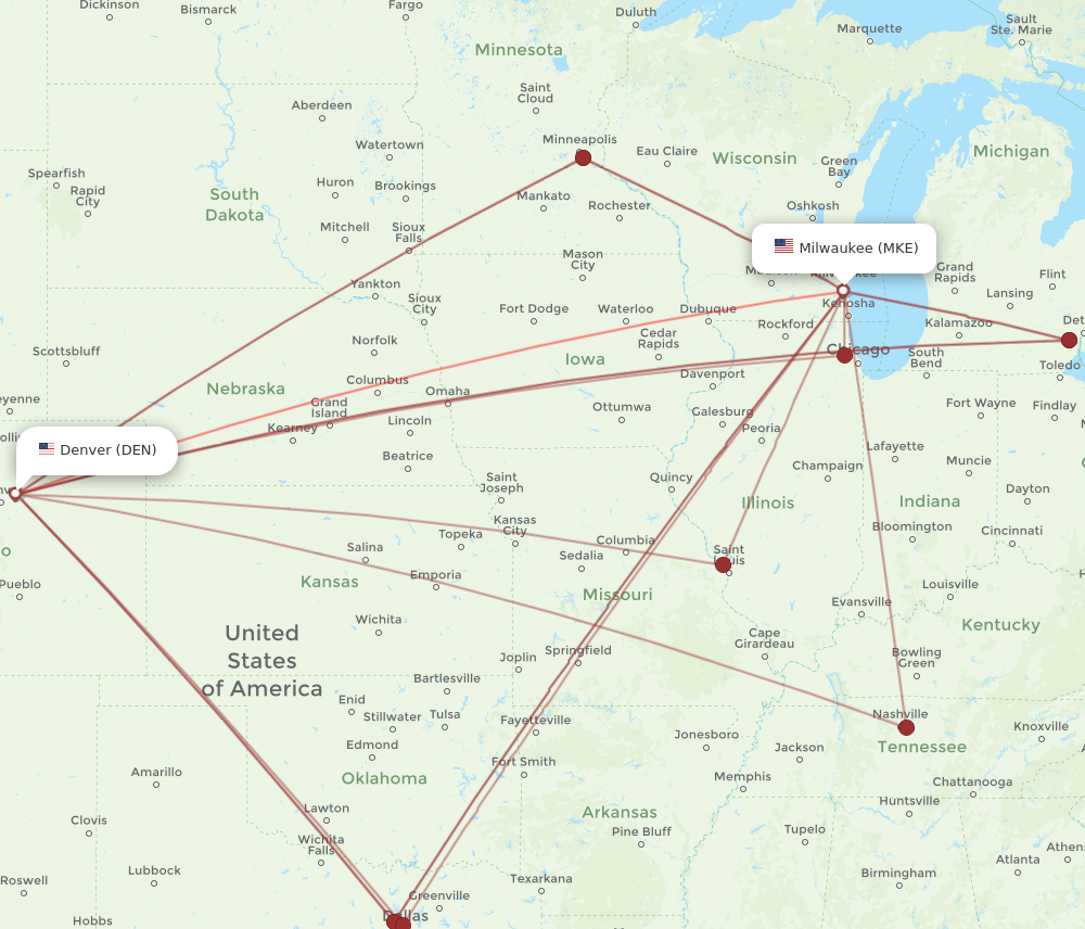 Flights from Denver to Milwaukee DEN to MKE Flight Routes